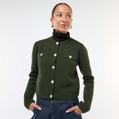Textured Knit Cardigan with Gold Buttons KHAKI
