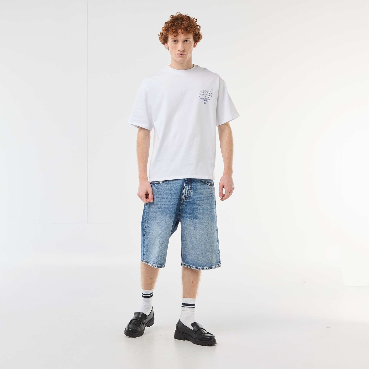 Baggy Denim Bermuda Shorts in Cotton BLUE