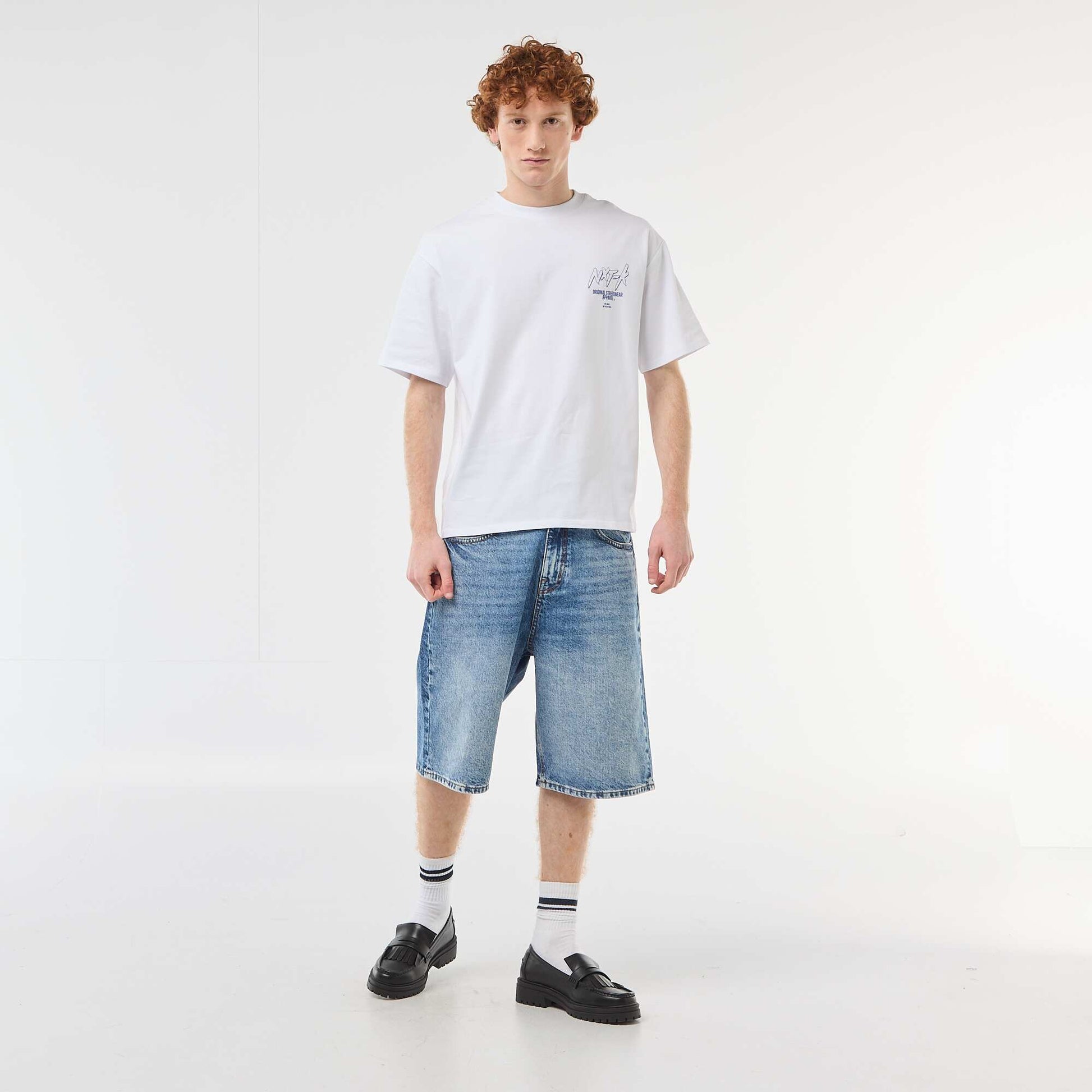 Baggy Denim Bermuda Shorts in Cotton BLUE