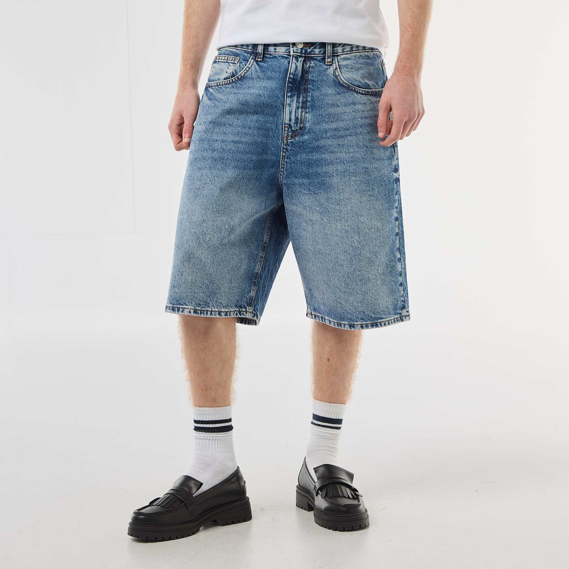 Baggy Denim Bermuda Shorts in Cotton BLUE