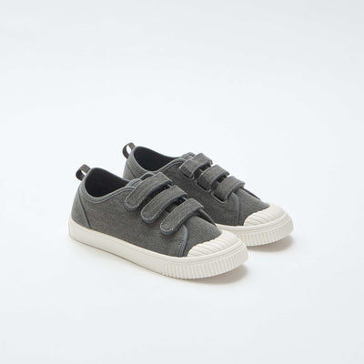 Low-top canvas trainers with hook-and-loop straps GREY