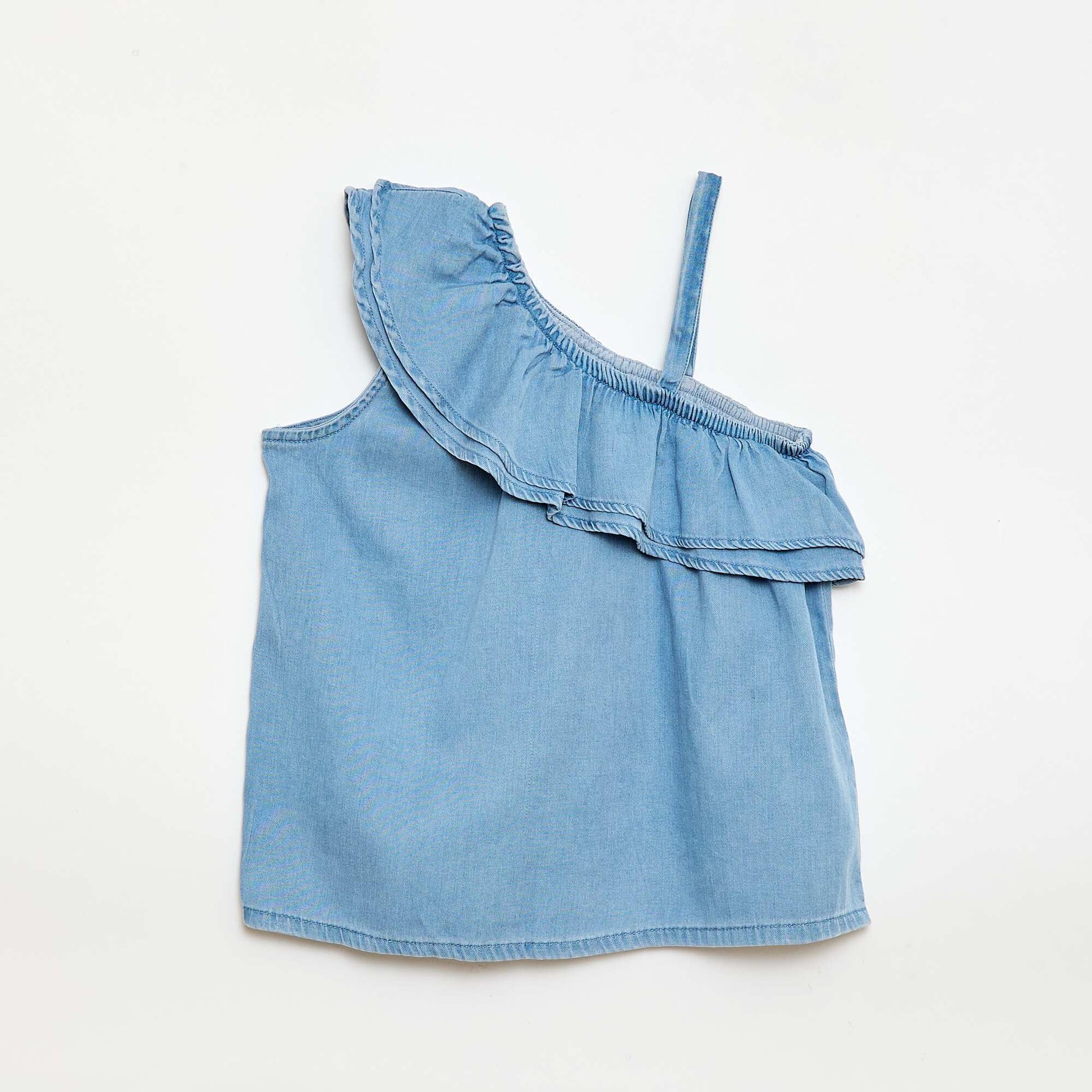 Asymmetric Strappy Top with Ruffled Collar BLUE