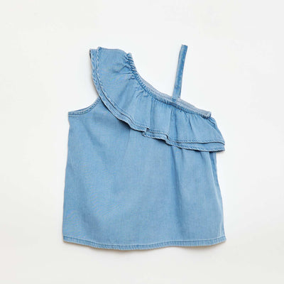 Asymmetric Strappy Top with Ruffled Collar BLUE