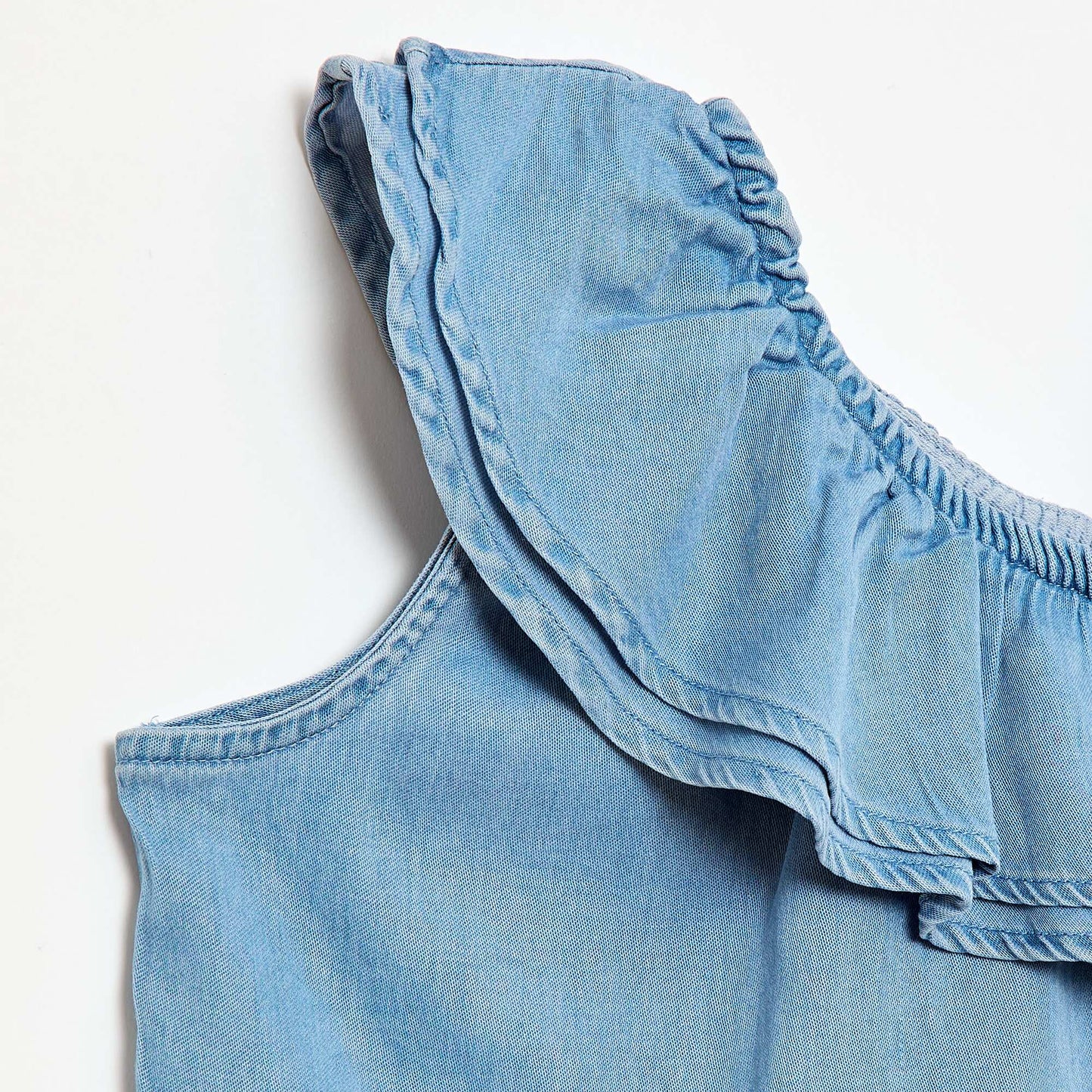 Asymmetric Strappy Top with Ruffled Collar BLUE