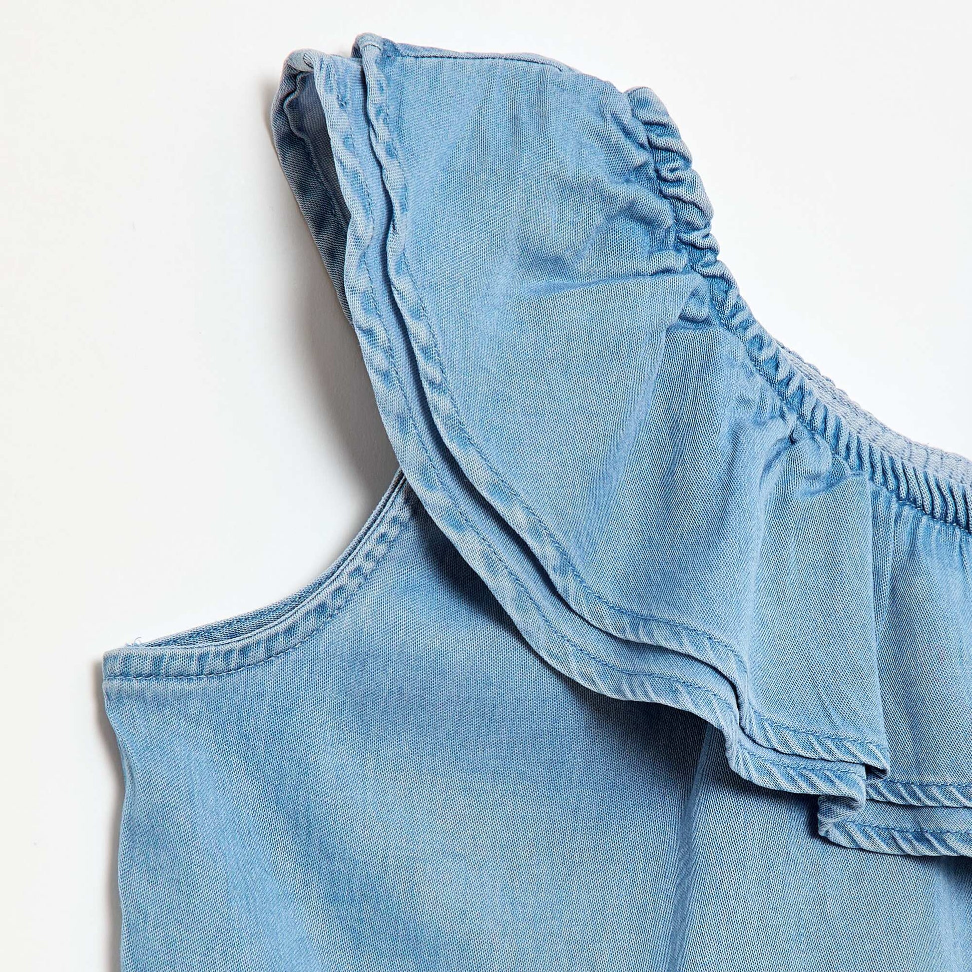Asymmetric Strappy Top with Ruffled Collar BLUE
