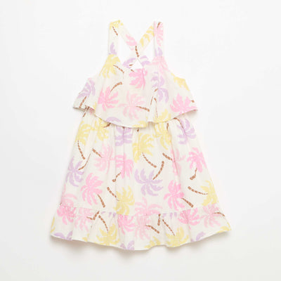 Criss-Cross Strap Shift Dress with Ruffles BEIGE