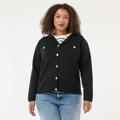 Textured Knit Cardigan with Retro Buttons BLACK