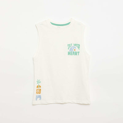 Printed cotton jersey tank top WHITE