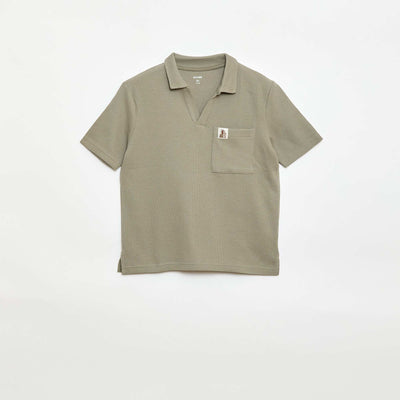 Honeycomb knit polo shirt GREEN