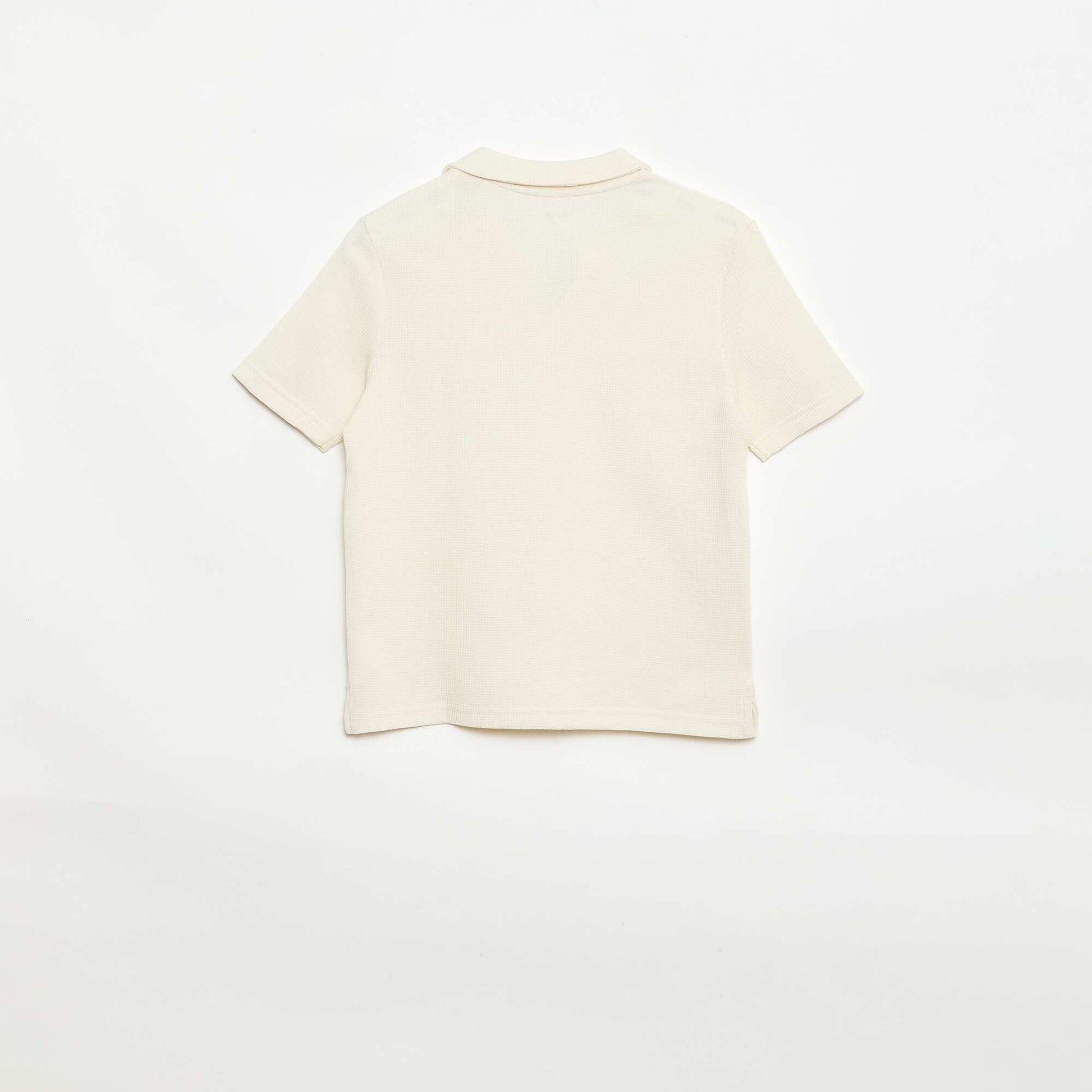 Honeycomb knit polo shirt WHITE