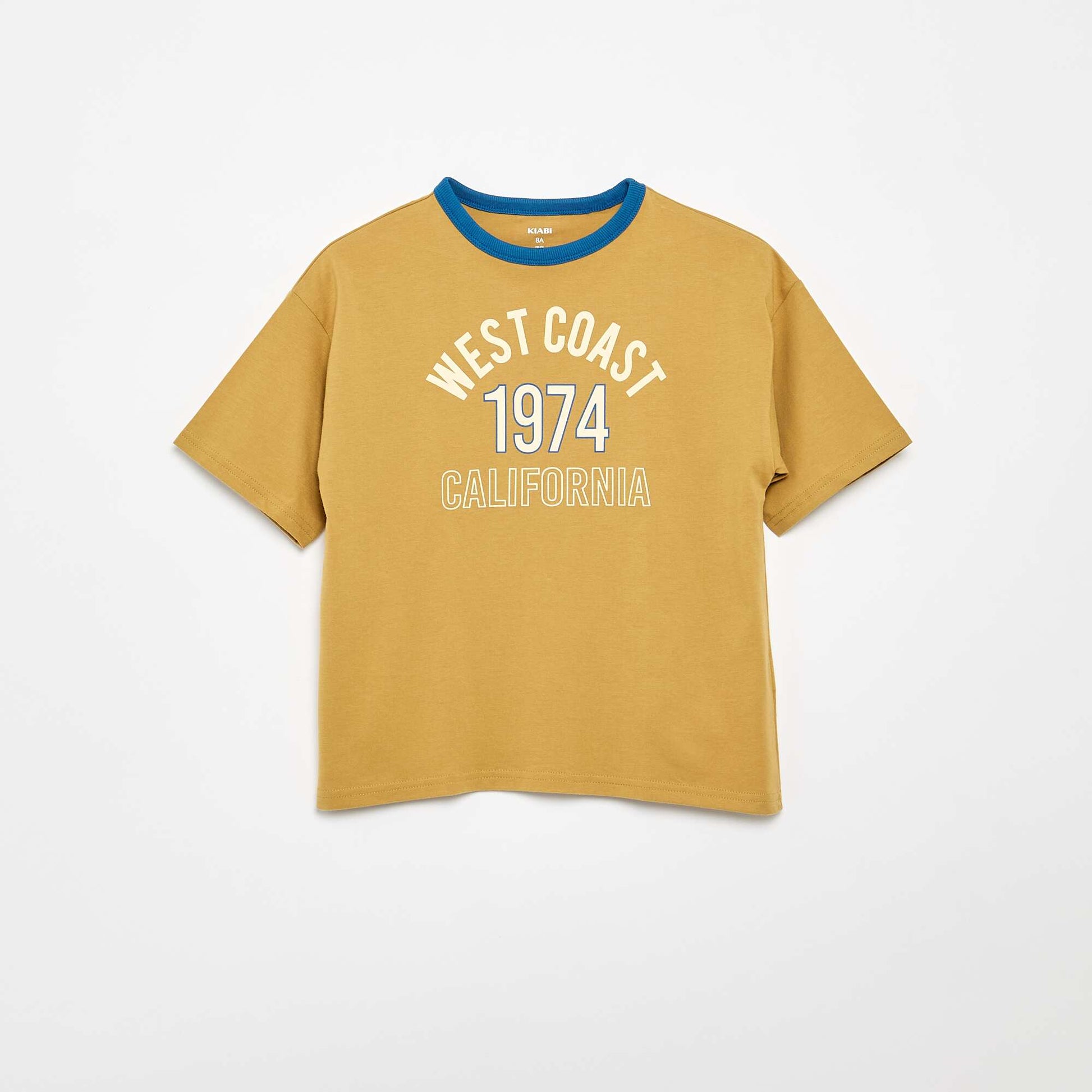 Short-Sleeve Patterned T-Shirt with Contrasting Trim KHAKI