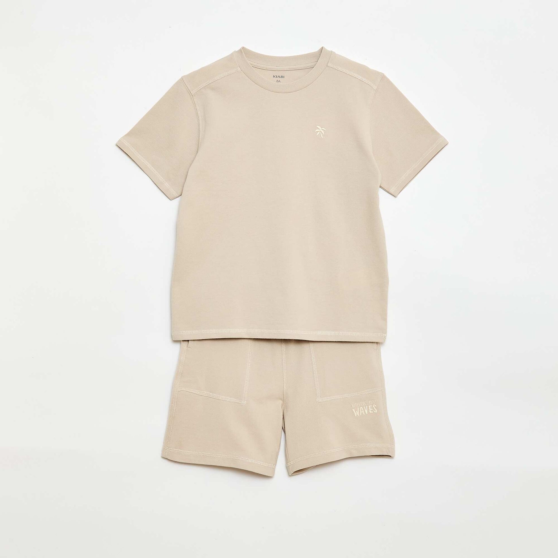 Cotton piqué t-shirt and shorts set BEIGE
