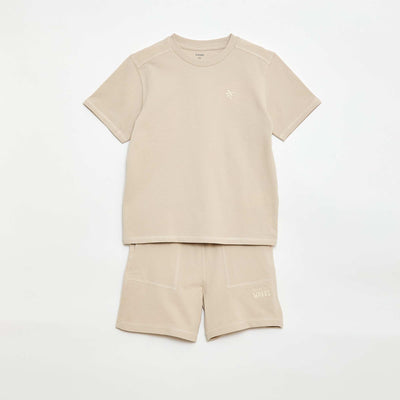 Cotton piqué t-shirt and shorts set BEIGE