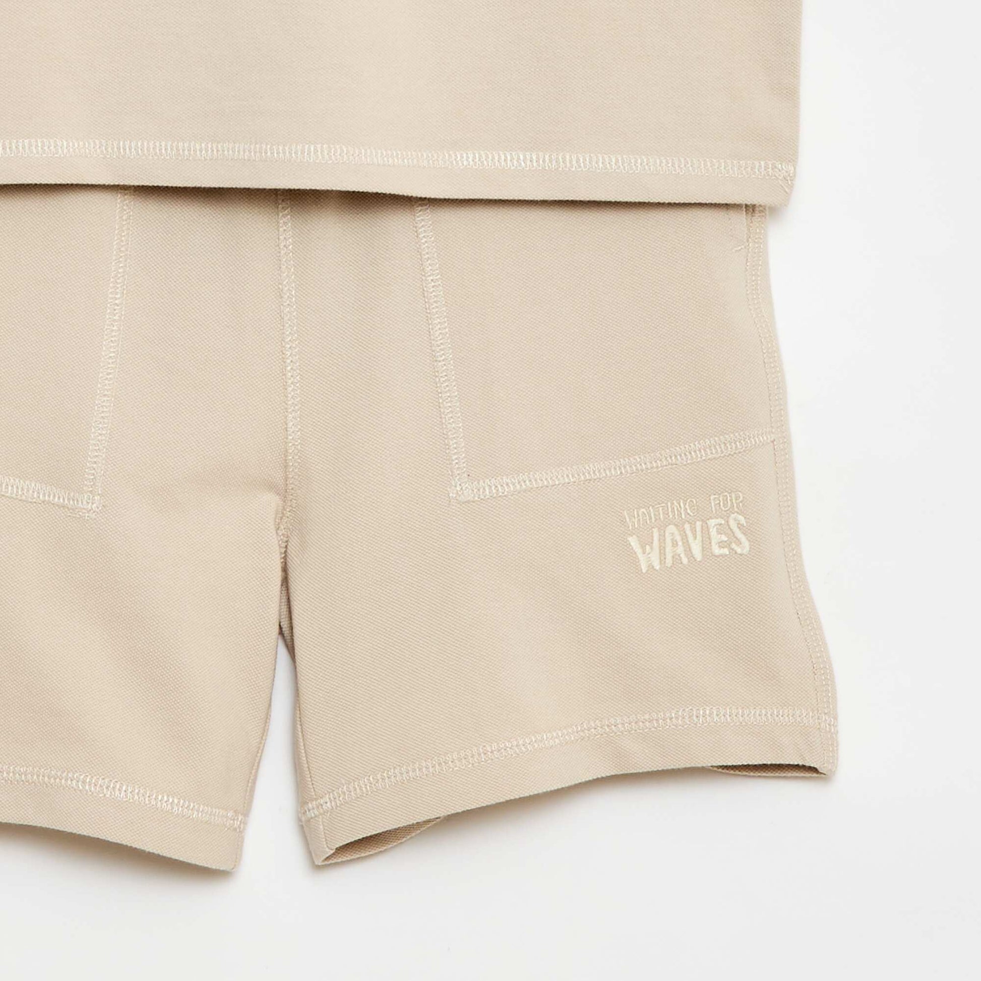 Cotton piqué t-shirt and shorts set BEIGE