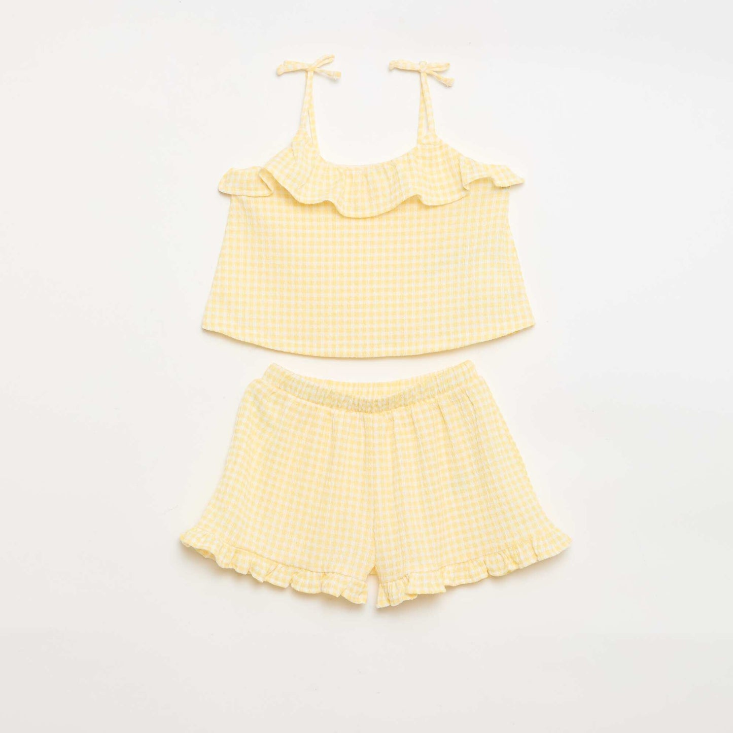 Gingham print shorts + tank top set - 2 pieces YELLOW