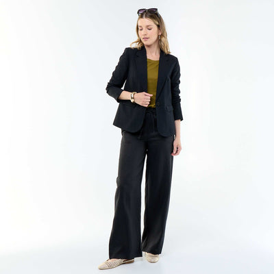Women's 100% Linen Wide-Leg Trousers BLACK