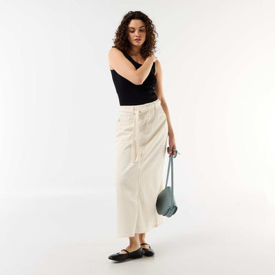 Long denim skirt WHITE
