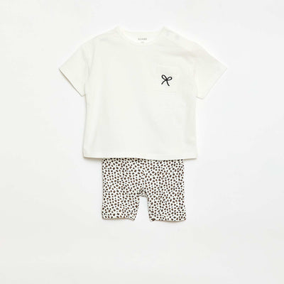 Ribbed T-shirt and Bike Shorts Set - 2-piece WHITE