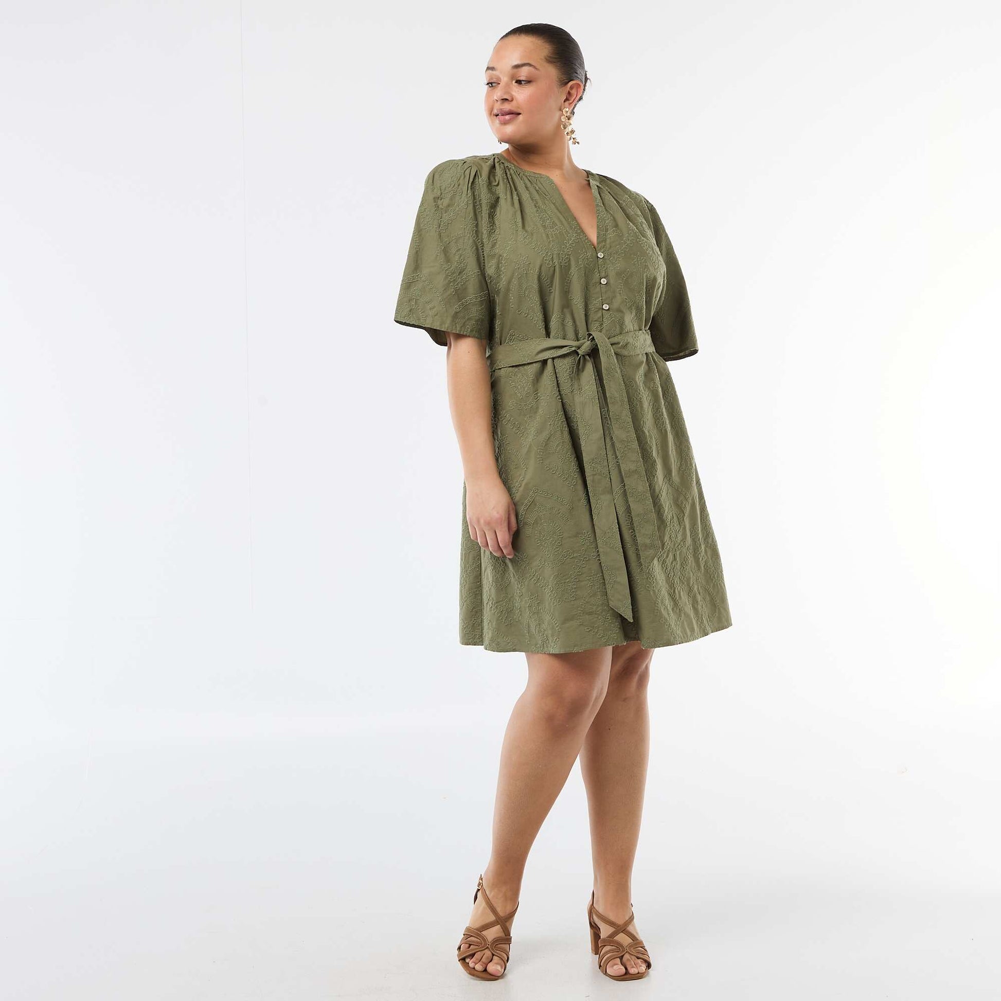 Cotton dress with Broderie Anglaise GREEN