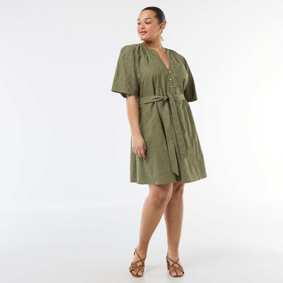 Cotton dress with Broderie Anglaise GREEN