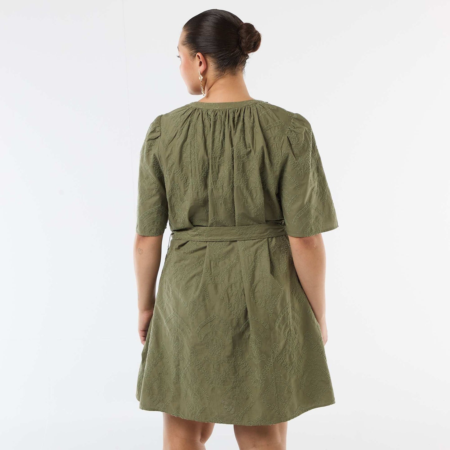 Cotton dress with Broderie Anglaise GREEN