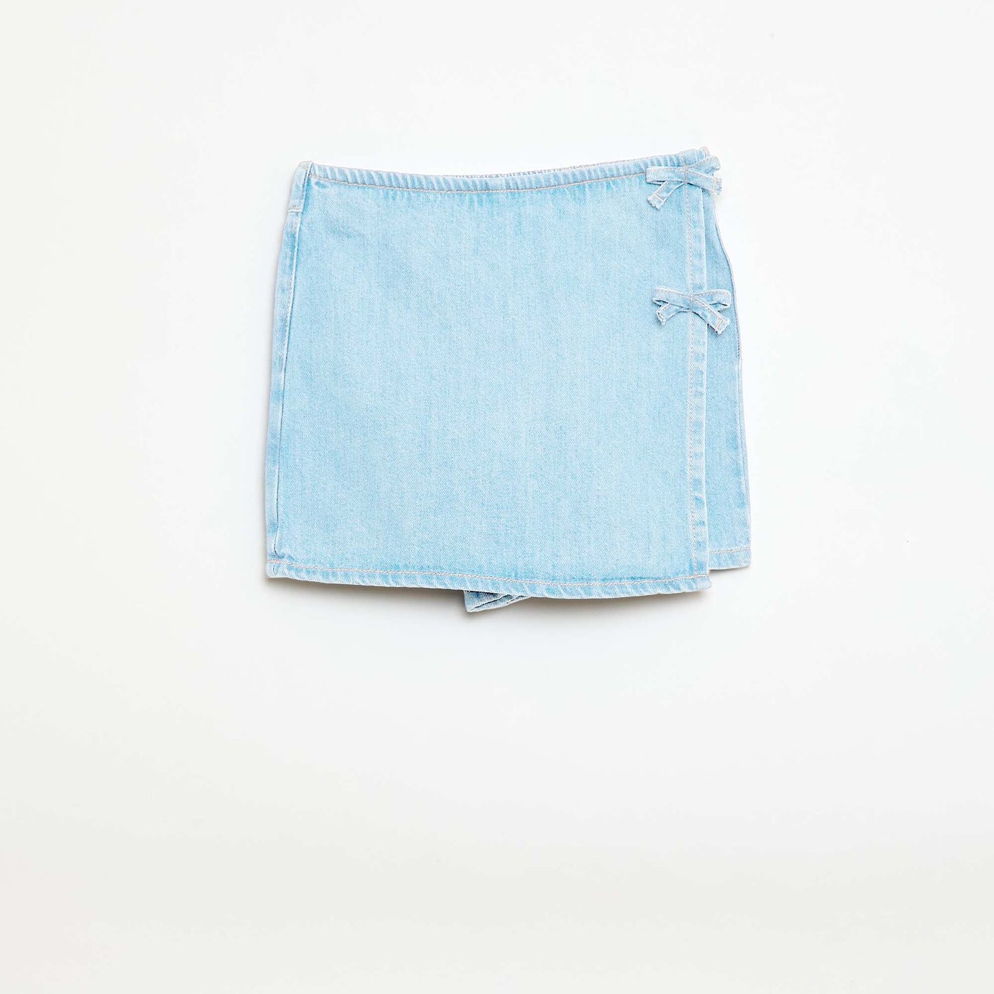 Denim Mini Skort with Tie Details BLUE