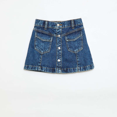 Button-Front Denim Skirt BLUE
