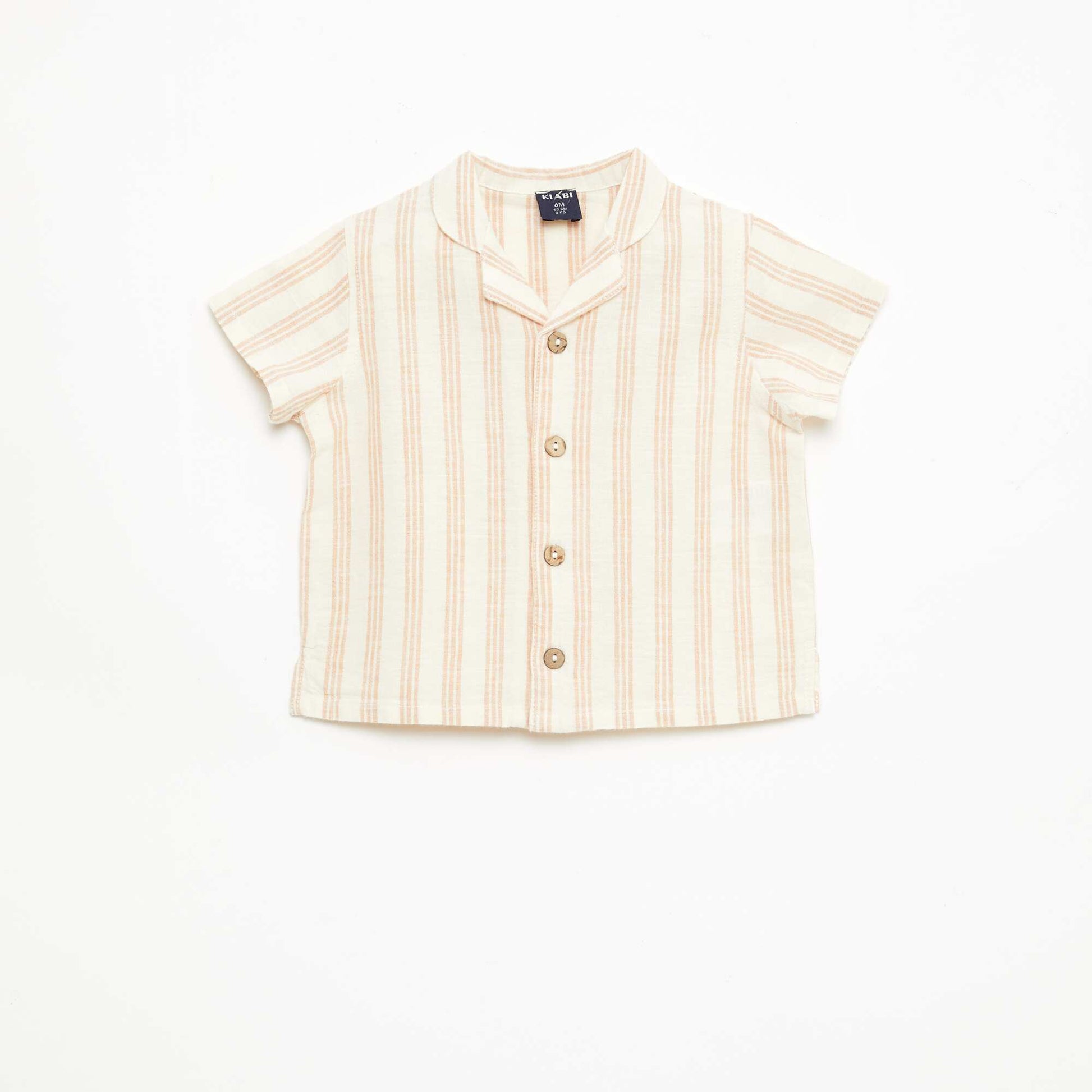 Short-Sleeved Cotton-Linen Blend Shirt BEIGE