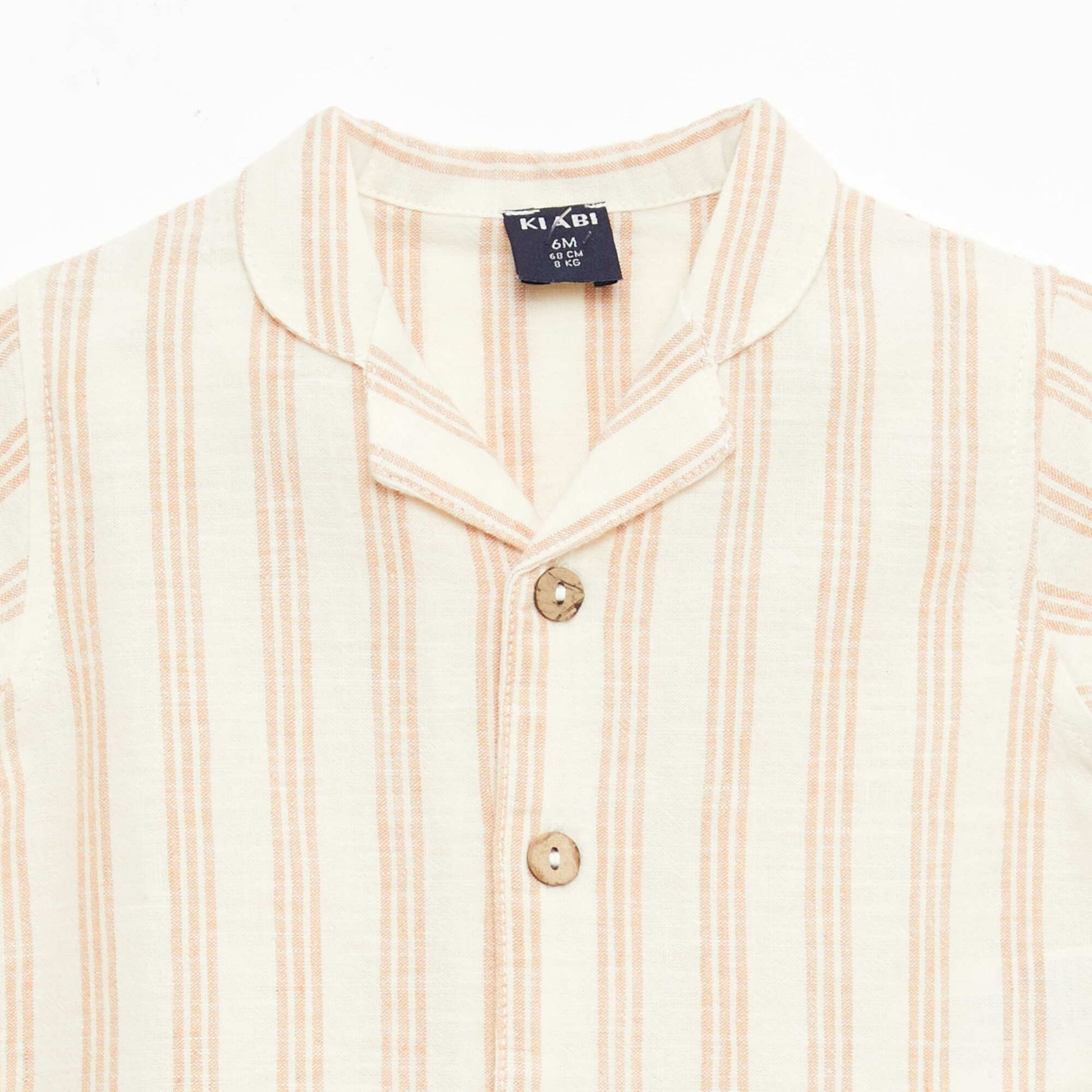 Short-Sleeved Cotton-Linen Blend Shirt BEIGE