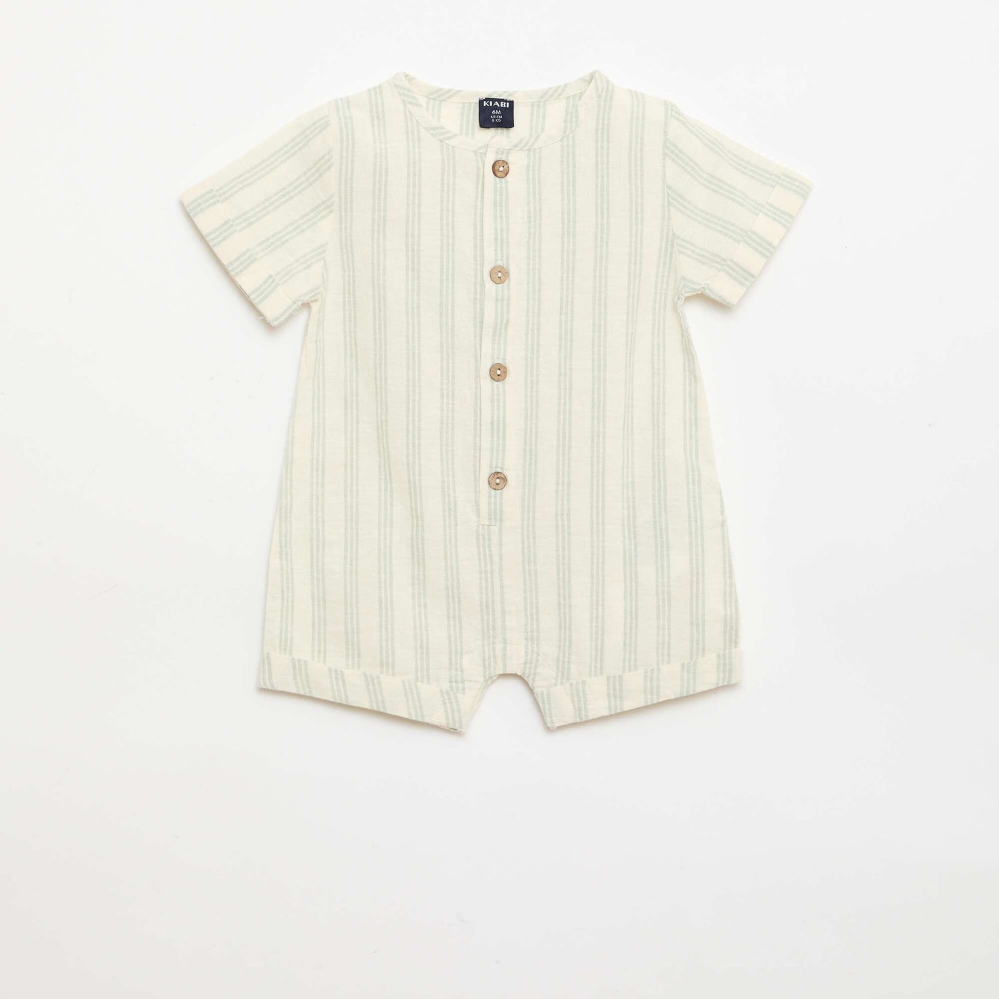 Cotton and Linen Blend Short Jumpsuit GREEN