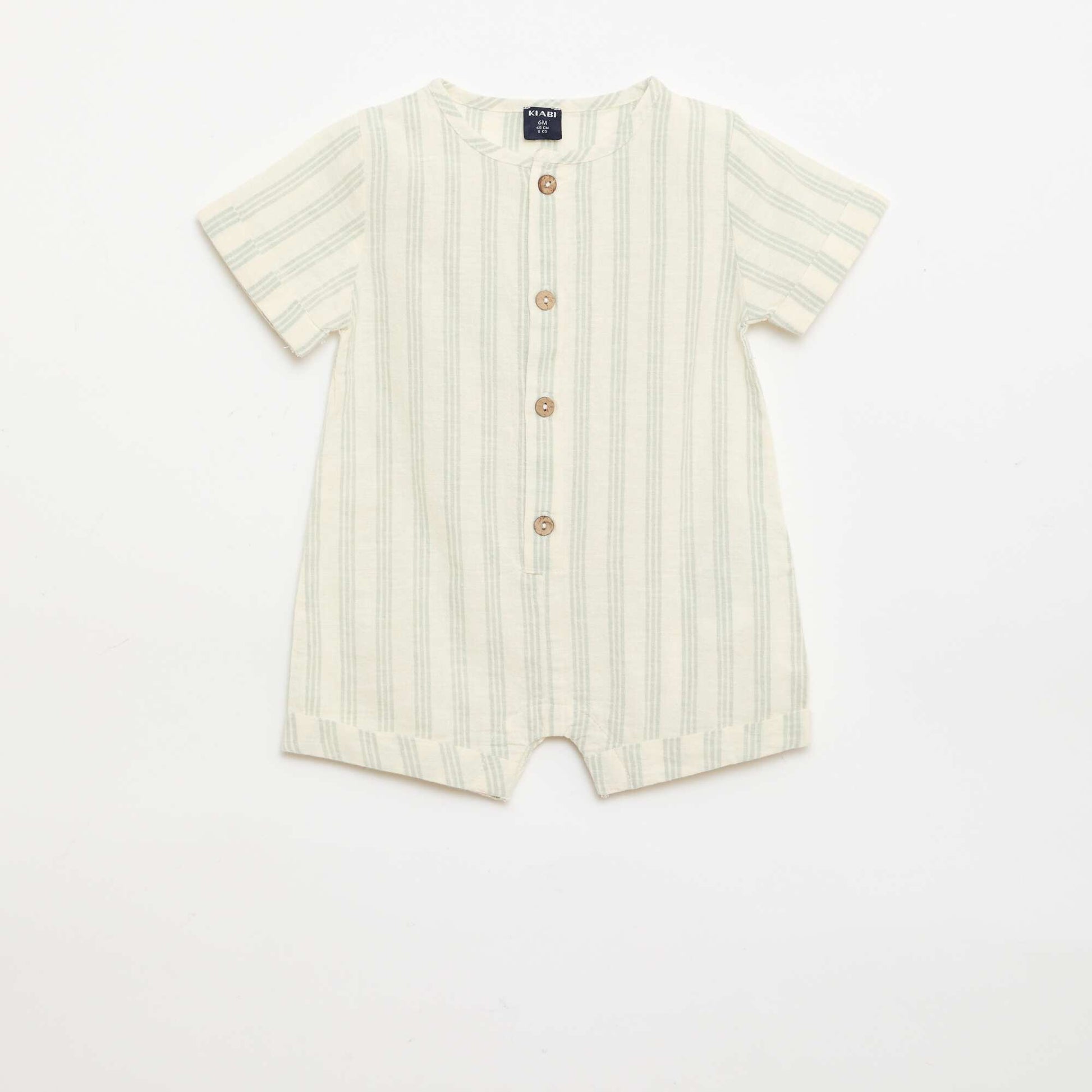 Cotton and Linen Blend Short Jumpsuit GREEN