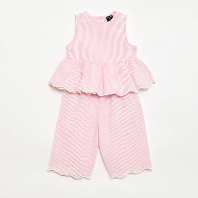 Gingham Blouse and Trousers Set - 2-piece PINK