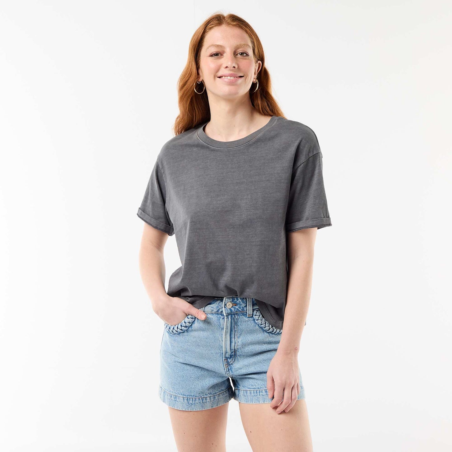 Denim shorts with braided pockets BLUE