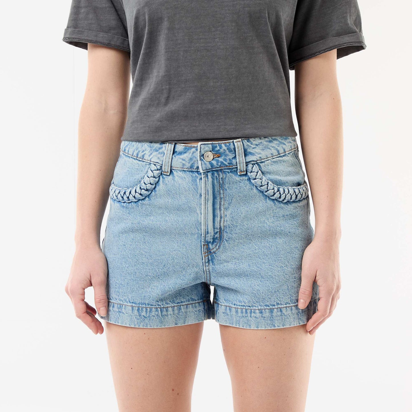 Denim shorts with braided pockets BLUE