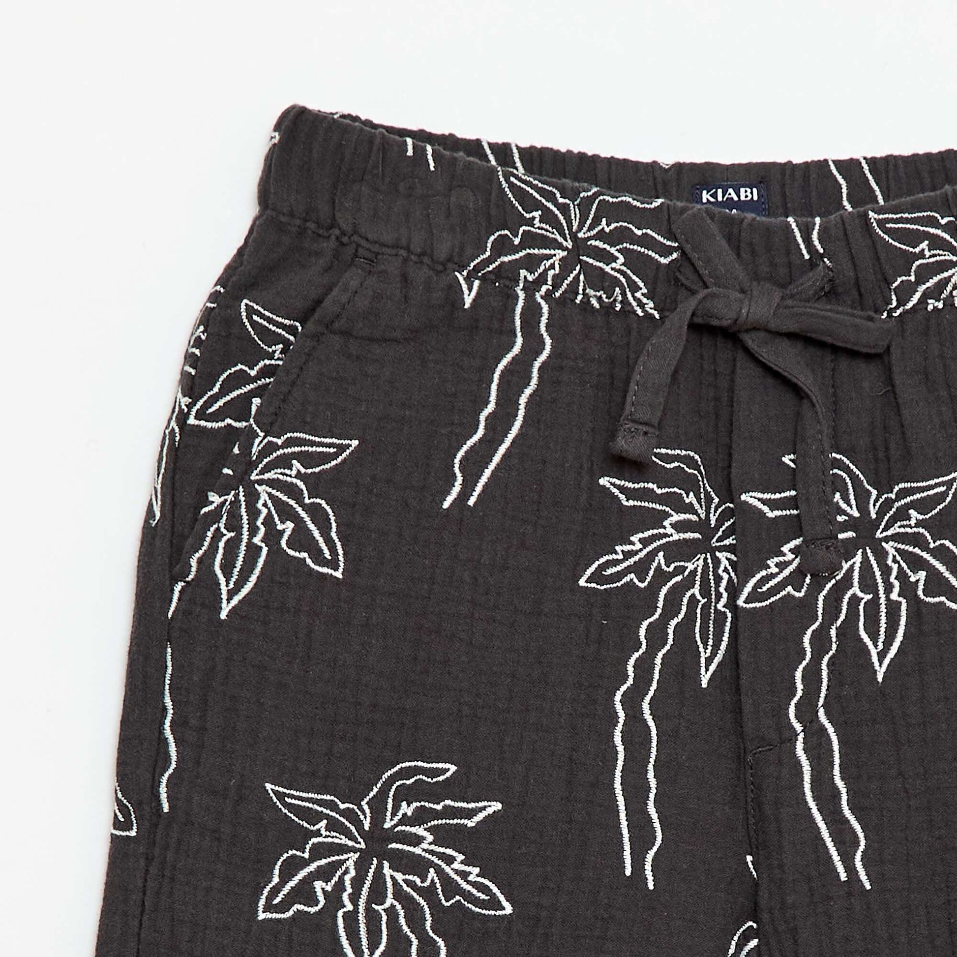 Embroidered Cotton Gauze Shorts BLACK