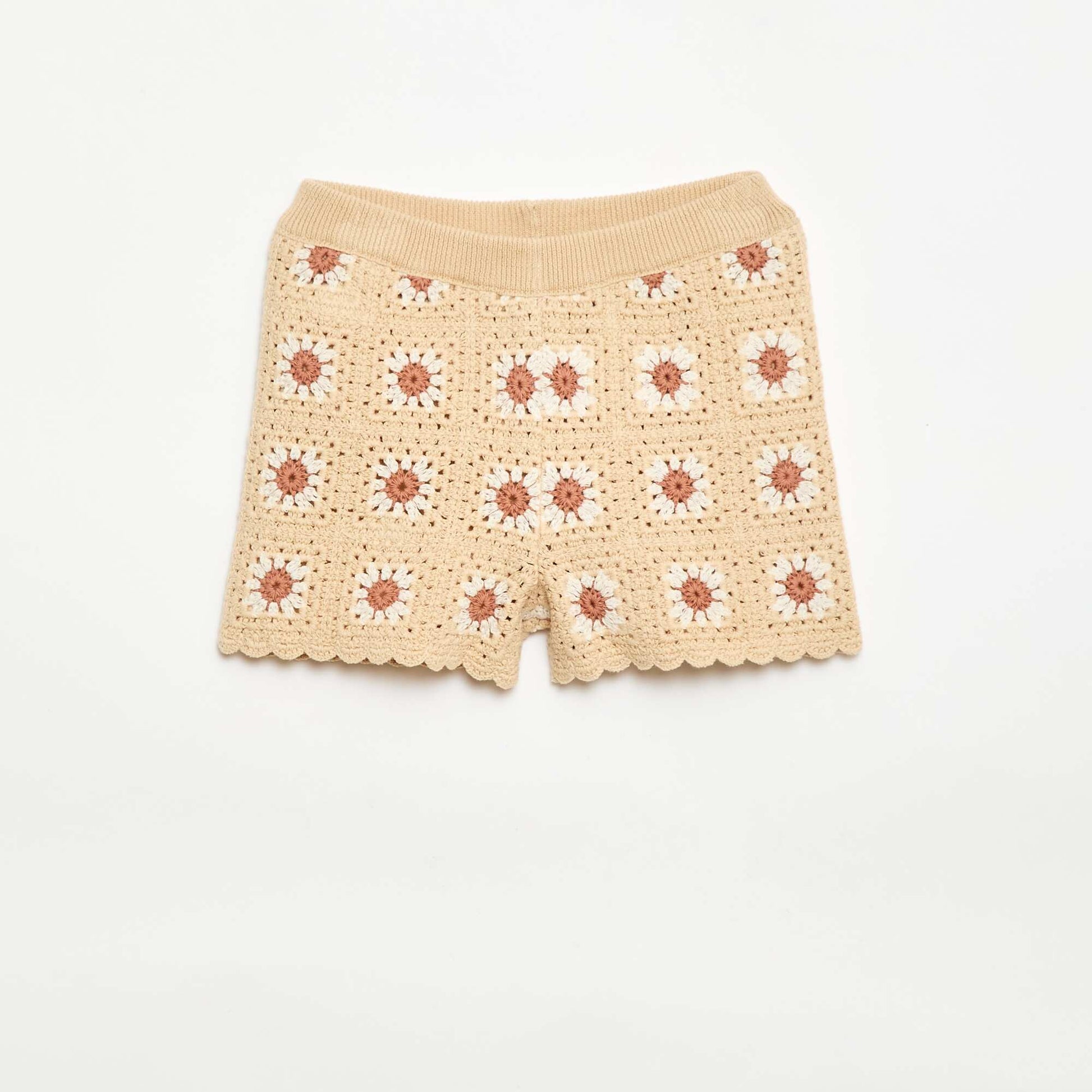 Patterned Crochet Shorts BEIGE