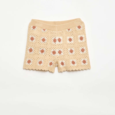 Patterned Crochet Shorts BEIGE