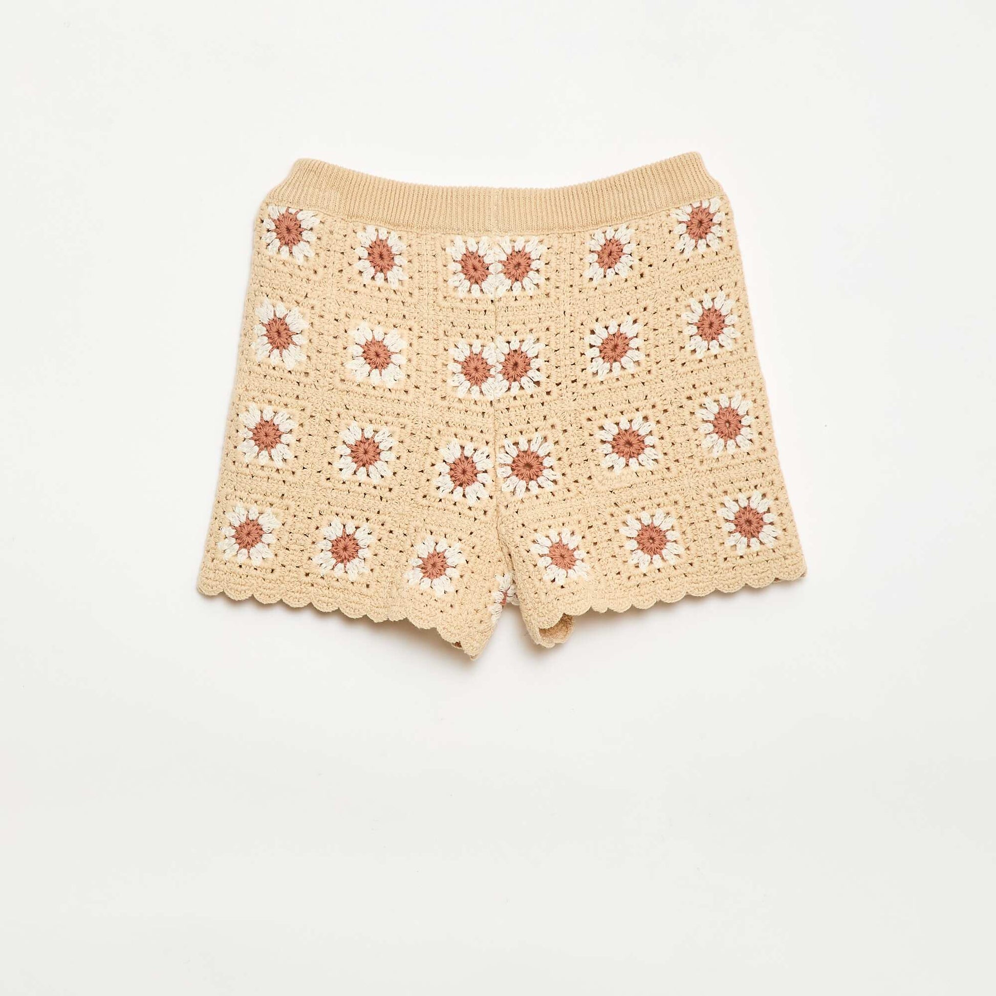 Patterned Crochet Shorts BEIGE