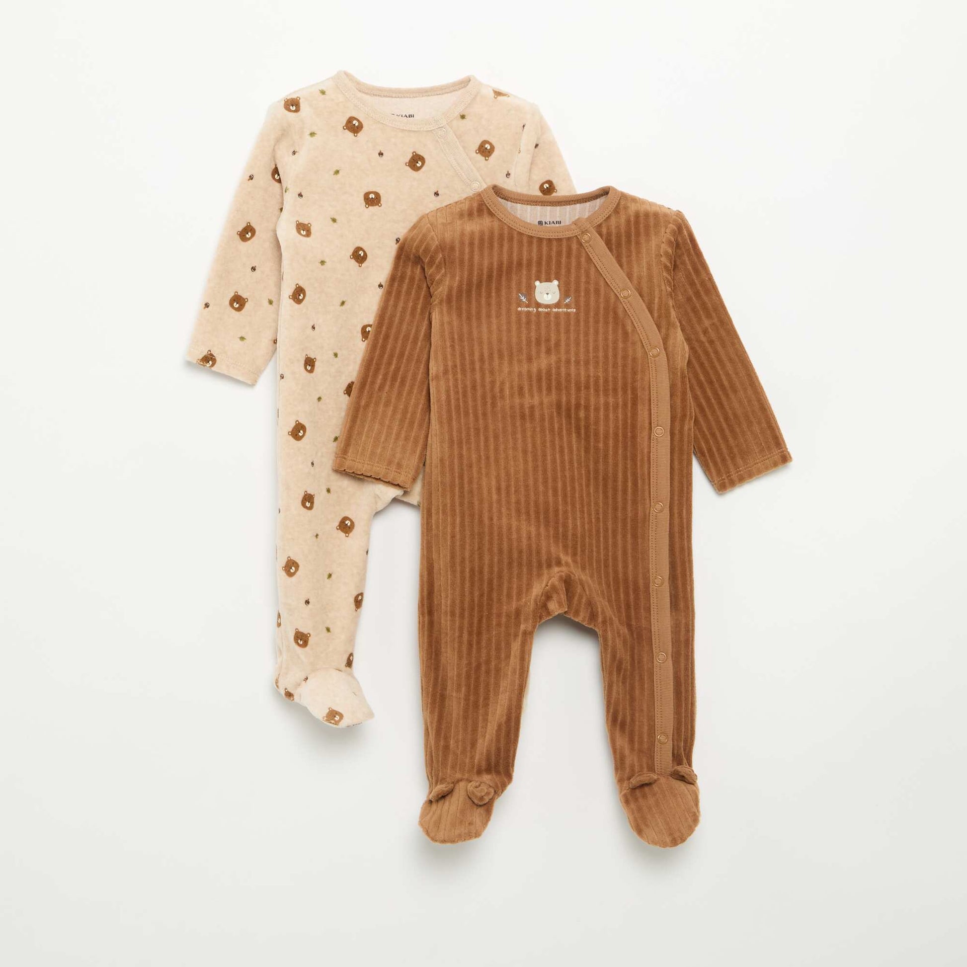 2-Pack Velvet Footed Sleepsuits BROWN