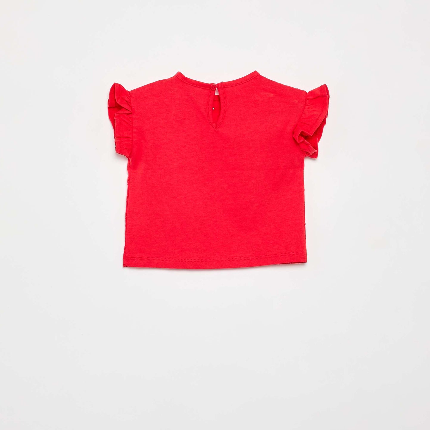 Ruffled Short-Sleeved T-shirt with Broderie Anglaise RED