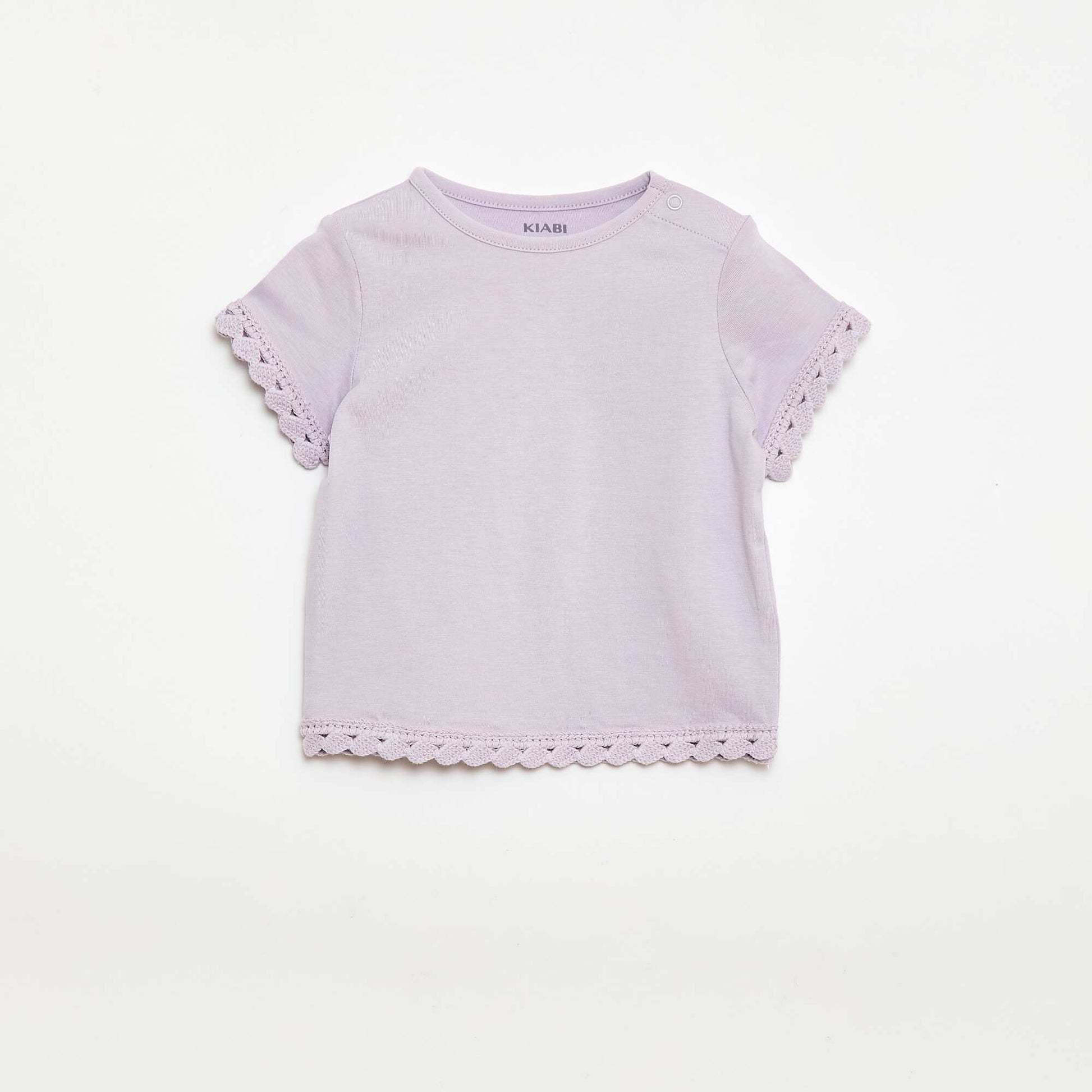 Short-sleeved T-shirt with crochet details PINK