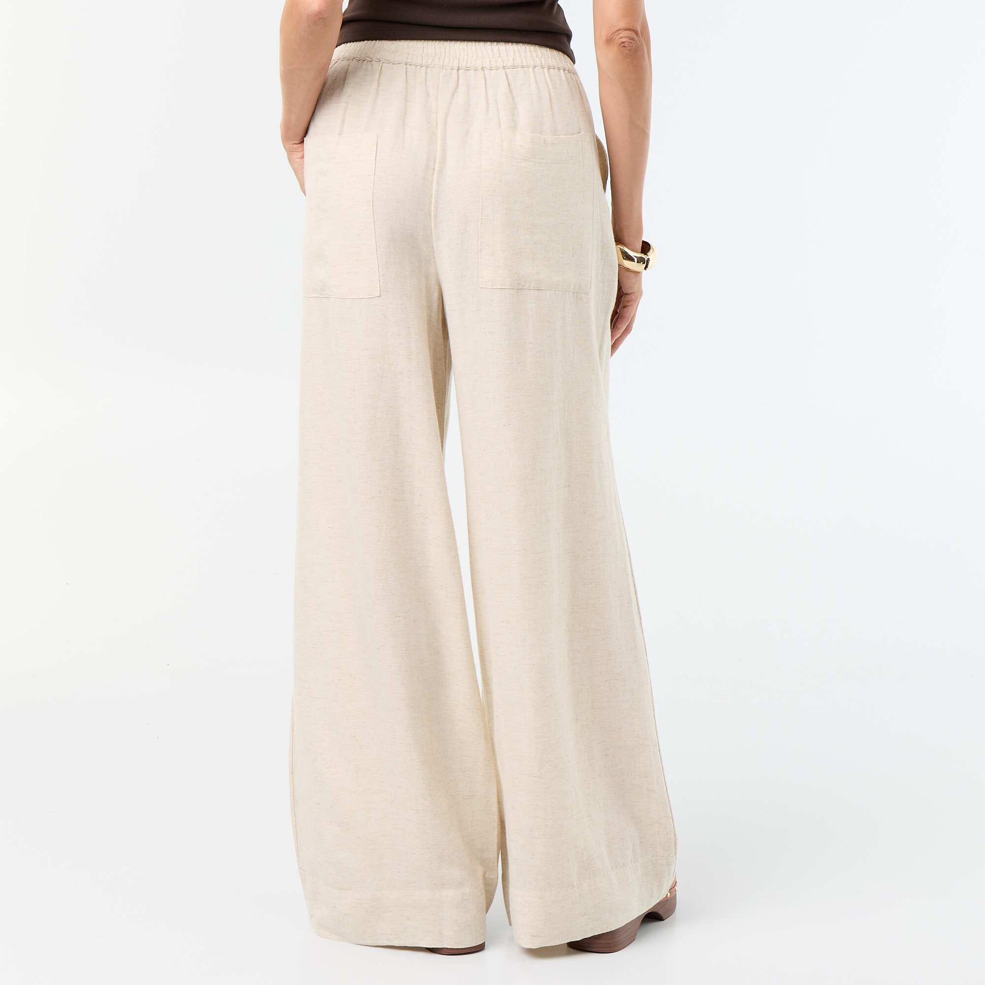 Wide-leg trousers with elasticated waist BEIGE