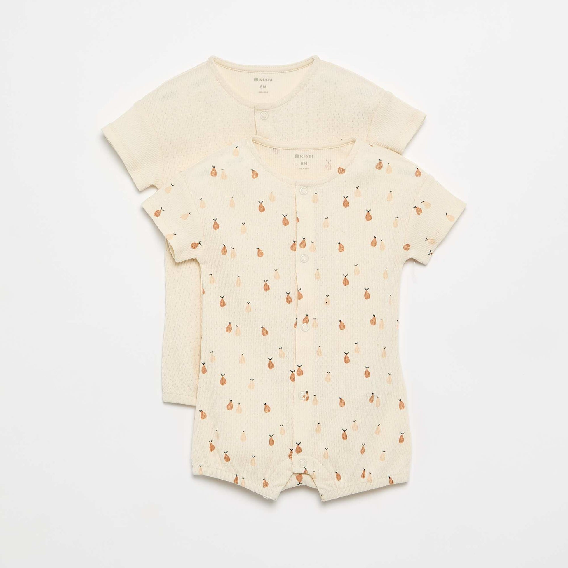 Set of 2 Lightweight Buttoned Baby Sleepsuits BEIGE