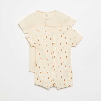 Set of 2 Lightweight Buttoned Baby Sleepsuits BEIGE
