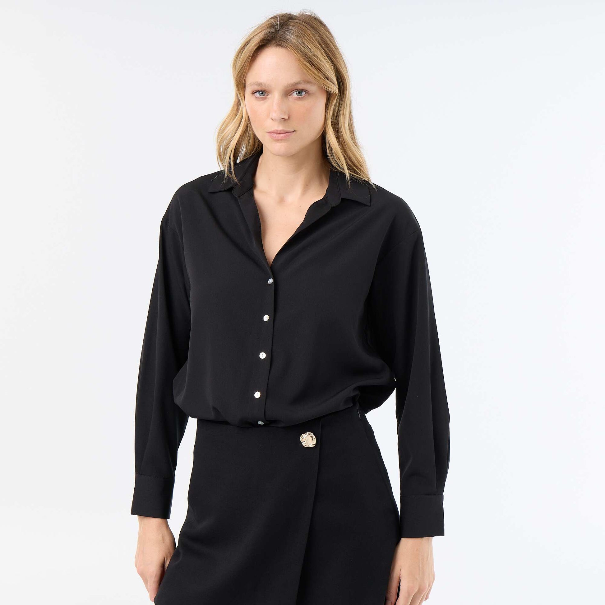 Fluid Plain Blouse BLACK