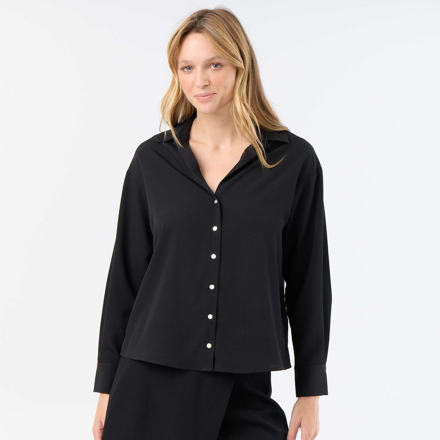 Fluid Plain Blouse BLACK
