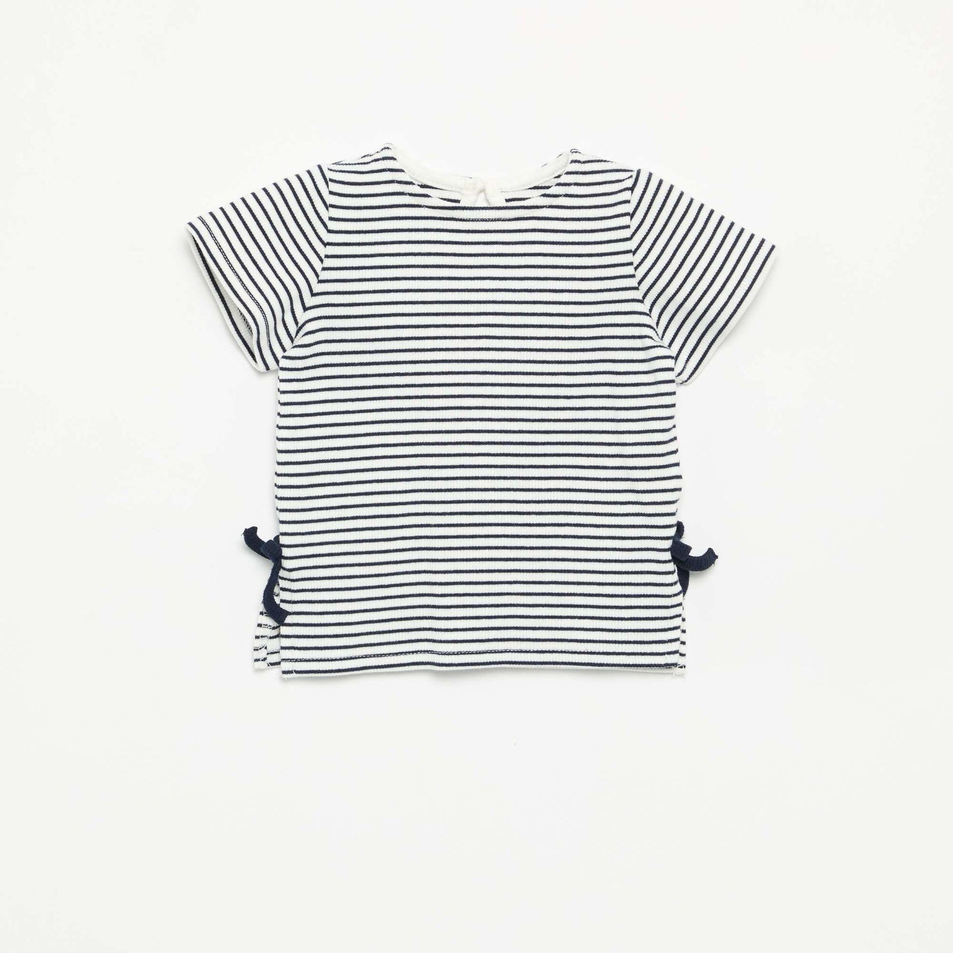 Striped Short-Sleeved T-Shirt with Bows BLUE