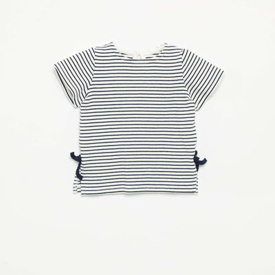 Striped Short-Sleeved T-Shirt with Bows BLUE