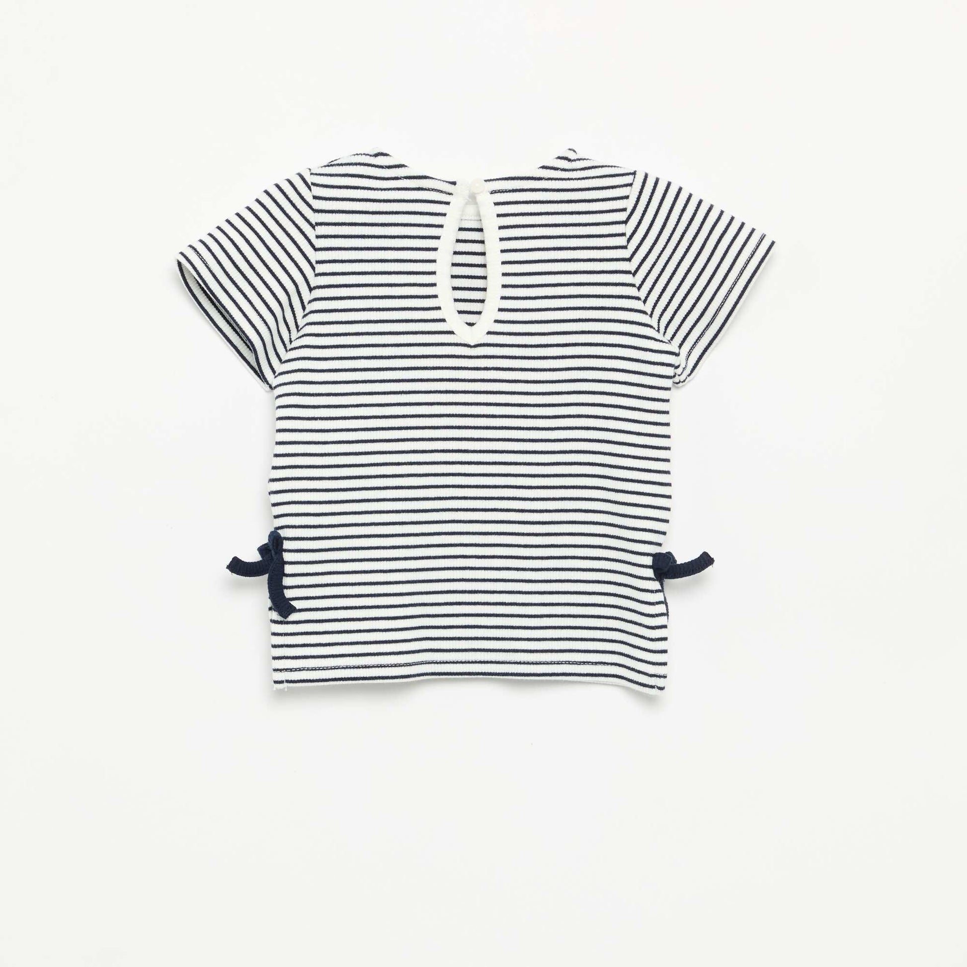 Striped Short-Sleeved T-Shirt with Bows BLUE