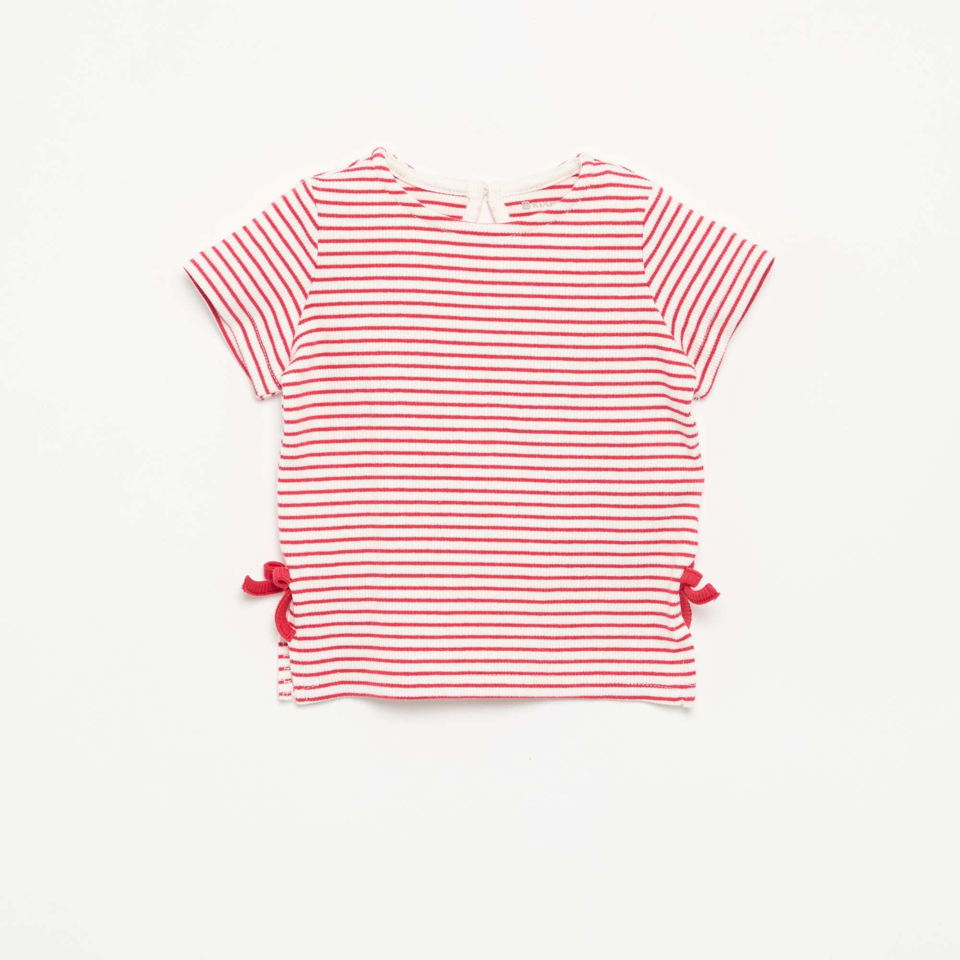 Striped Short-Sleeved T-Shirt with Bows RED